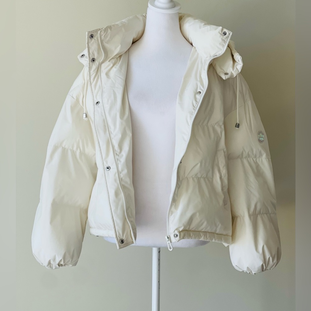 Shein Women's Solid Color Long Sleeve Zipper Collar Casual Hooded puffer Jacket - Picture 9 of 11